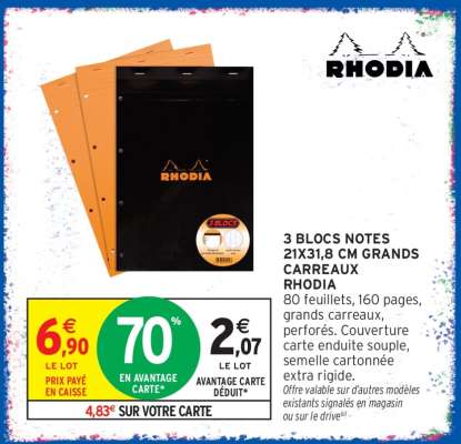 3 BLOCS NOTES 21X31,8 CM GRANDS CARREAUX RHODIA