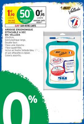 ARDOISE ERGONOMIQUE EFFACABLE A SEC BIC VELLEDA