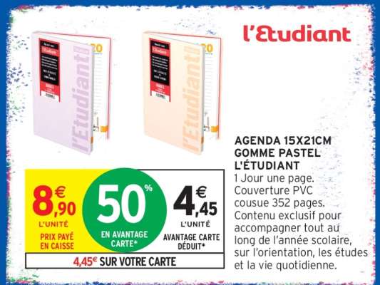 AGENDA 15X21CM GOMME PASTEL L'ÉTUDIANT