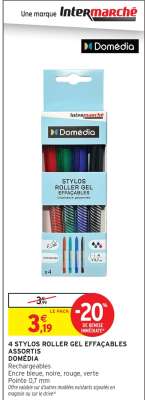 4 STYLOS ROLLER GEL EFFAÇABLES ASSORTIS