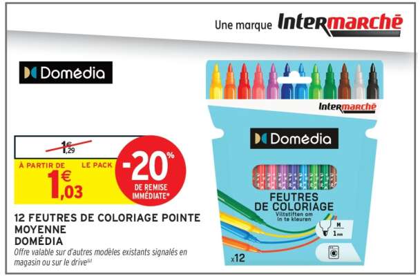 12 FEUTRES DE COLORIAGE POINTE MOYENNE DOMÉDIA