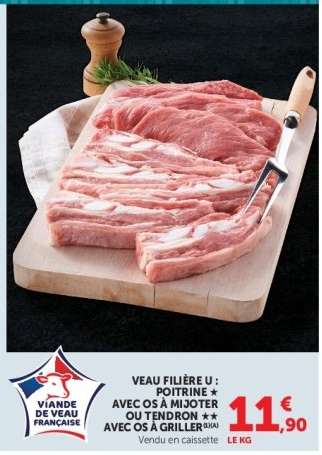 VEAU FILIÈRE U : POITRINE AVEC OS À MIJOTER OU TENDRON AVEC OS À GRILLER