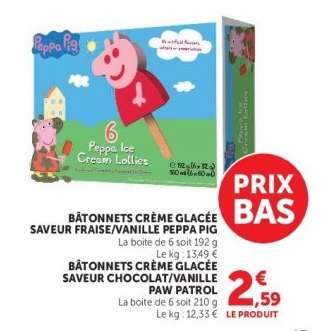 Bâtonnets crème glacée saveur fraise/vanille Peppa Pig