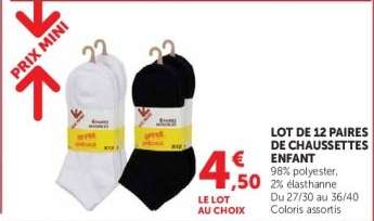 Lot de 12 paires de chaussettes enfant
