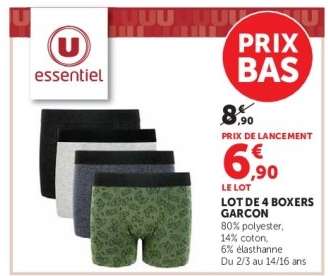 LOT DE 4 BOXERS GARCON