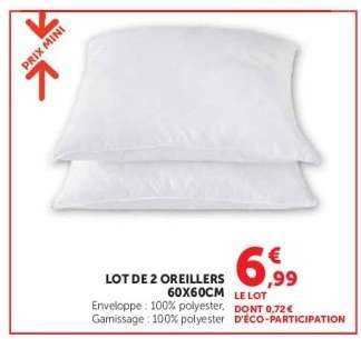 Lot de 2 Oreillers 60x60cm