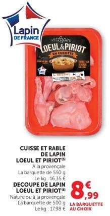 CUISSE ET RABLE DE LAPIN LOEUL ET PIRIOT