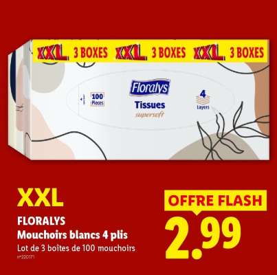 FLORALYS Mouchoirs blancs 4 plis