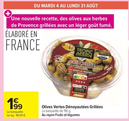 Olives Vertes Dénoyautées Grillées