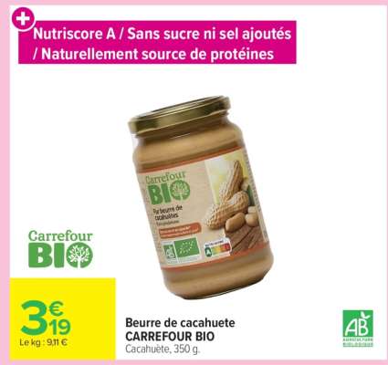 Beurre de cacahuete CARREFOUR BIO