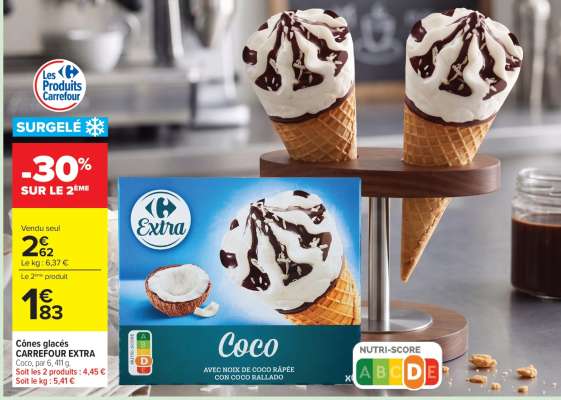 Cônes glacés CARREFOUR EXTRA Coco