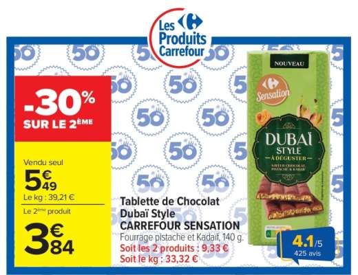 Tablette de Chocolat Dubaï Style CARREFOUR SENSATION