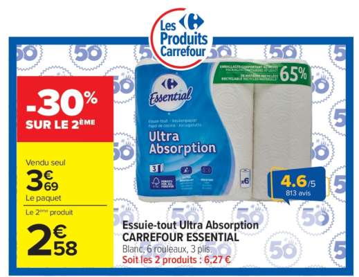 Essuie-tout Ultra absorption CARREFOUR ESSENTIAL