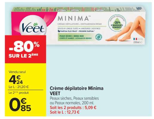 Crème dépilatoire Minima VEET