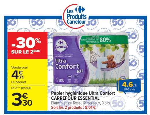 Papier hygiénique Ultra Confort CARREFOUR ESSENTIAL