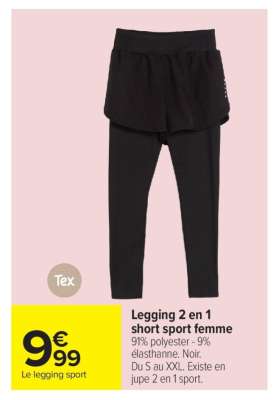 Legging 2 en 1 short sport femme