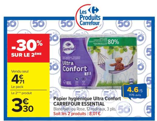Papier hygiénique Ultra Confort CARREFOUR ESSENTIAL
