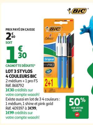LOT 3 STYLOS 4 COULEURS BIC