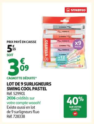LOT DE 9 SURLIGNEURS SWING COOL PASTEL