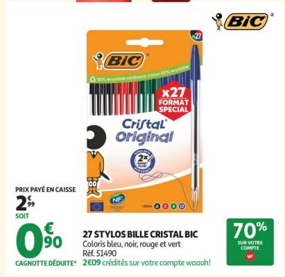 27 Stylos Bille Cristal Bic