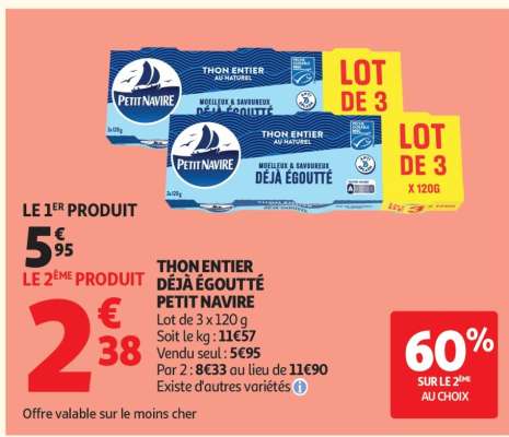 THON ENTIER DÉJÀ ÉGOUTTÉ PETIT NAVIRE