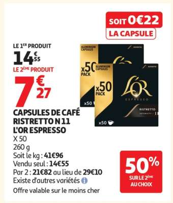 CAPSULES DE CAFÉ RISTRETTO N 11 L'OR ESPRESSO