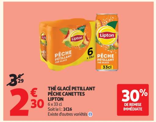 THÉ GLACÉ PETILLANT PÊCHE CANETTES LIPTON