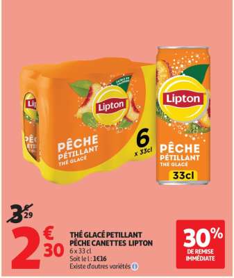 THÉ GLACÉ PETILLANT PÊCHE CANETTES LIPTON