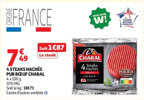 4 Steaks Hachés Pur Bœuf Charal