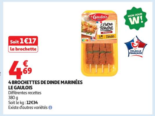 4 BROCHETTES DE DINDE MARINÉES LE GAULOIS