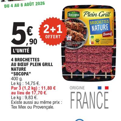 4 BROCHETTES AU BŒUF PLEIN GRILL NATURE "SOCOPA"