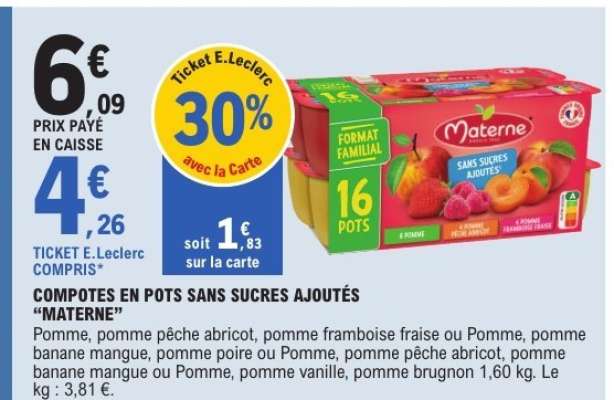 COMPOTES EN POTS SANS SUCRES AJOUTÉS “MATERNE”