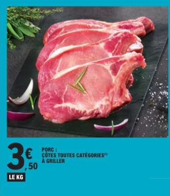 Porc : Côtes (toutes catégories) à griller