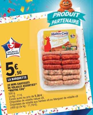 20 MINI-SAUCISSES DE VOLAILLE ASSORTIES "MAÎTRE COQ"