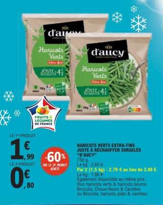 HARICOTS VERTS EXTRA-FINS JUSTE À RÉCHAUFFER SURGELÉS “D’AUCY”