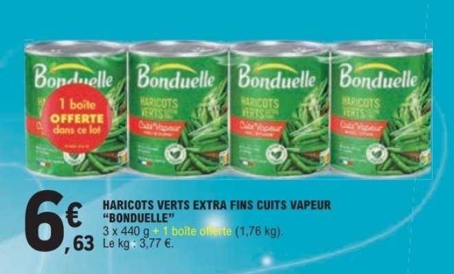 HARICOTS VERTS EXTRA FINS CUITS VAPEUR "BONDUELLE"