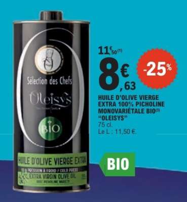 HUILE D’OLIVE VIERGE EXTRA 100% PICHOLINE MONOVARIETALE BIO "OLEISYS"