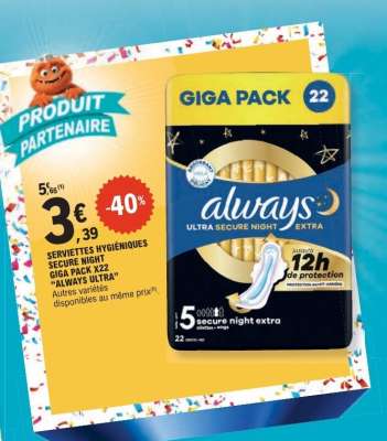 SERVIETTES HYGIÉNIQUES SECURE NIGHT GIGA PACK X22 "ALWAYS ULTRA"
