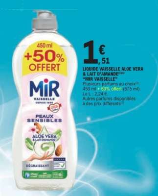 LIQUIDE VAISSELLE ALOE VERA & LAIT D’AMANDE "MIR VAISSELLE"