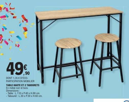 TABLE HAUTE ET 2 TABOURETS