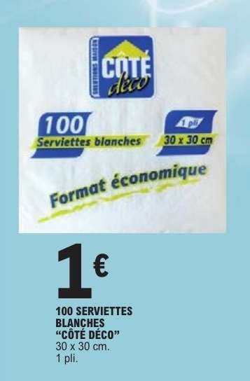 100 SERVIETTES BLANCHES "CÔTÉ DÉCO"