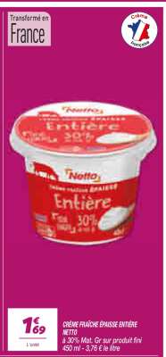 CRÈME FRAÎCHE ÉPAISSE ENTIÈRE NETTO