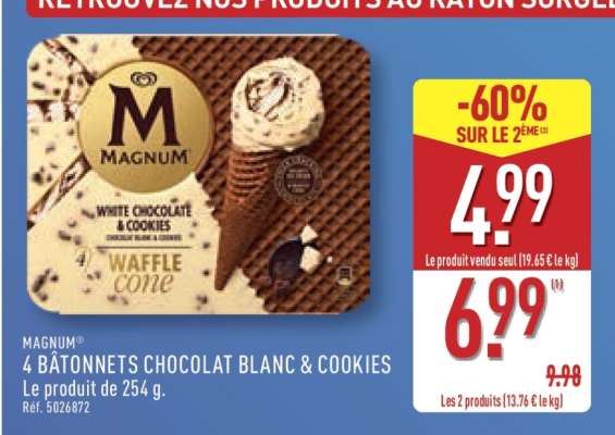 MAGNUM 4 BÂTONNETS CHOCOLAT BLANC & COOKIES