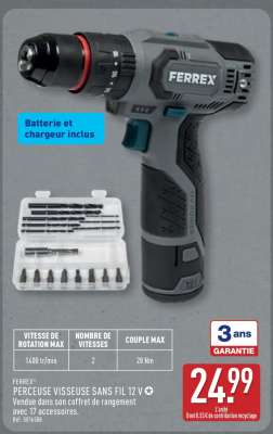 FERREX Perceuse Visseuse Sans Fil 12 V