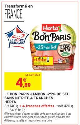 LE BON PARIS JAMBON -25% DE SEL SANS NITRITE 4 TRANCHES HERTA