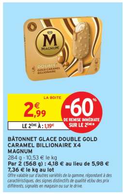 BÂTONNET GLACE DOUBLE GOLD CARAMEL BILLIONAIRE X4 MAGNUM