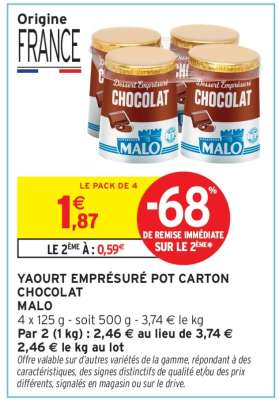 YAOURT EMPRÉSURÉ POT CARTON CHOCOLAT MALO