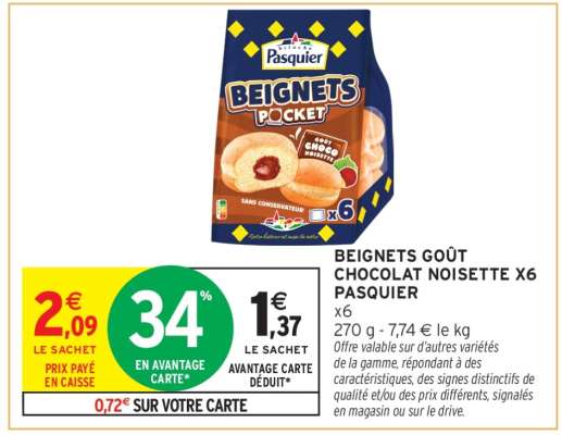 BEIGNETS GOÛT CHOCOLAT NOISETTE X6 PASQUIER