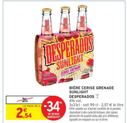 BIÈRE CERISE GRENADE SUNLIGHT DESPERADOS