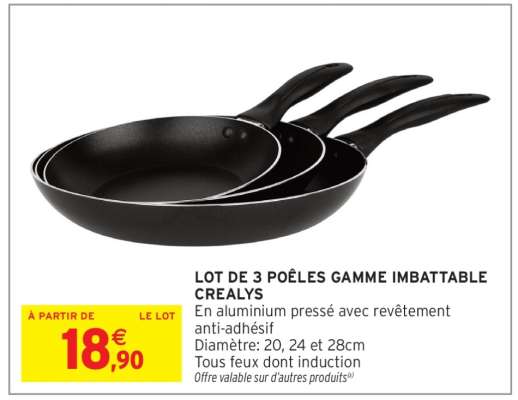LOT DE 3 POÊLES GAMME IMBATTABLE CREALYS